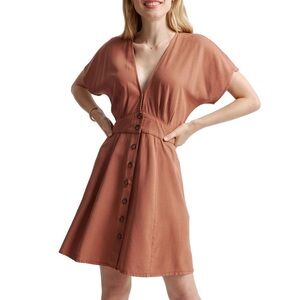Quince vintage wash Tencel Button-Down Dress in terracotta